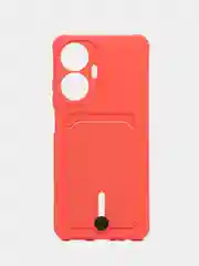 Коралловый силиконовый чехол для Realme C55 (Реалми С55), с карманом для карт, прозрачный