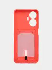 Коралловый силиконовый чехол для Realme C55 (Реалми С55), с карманом для карт, прозрачный