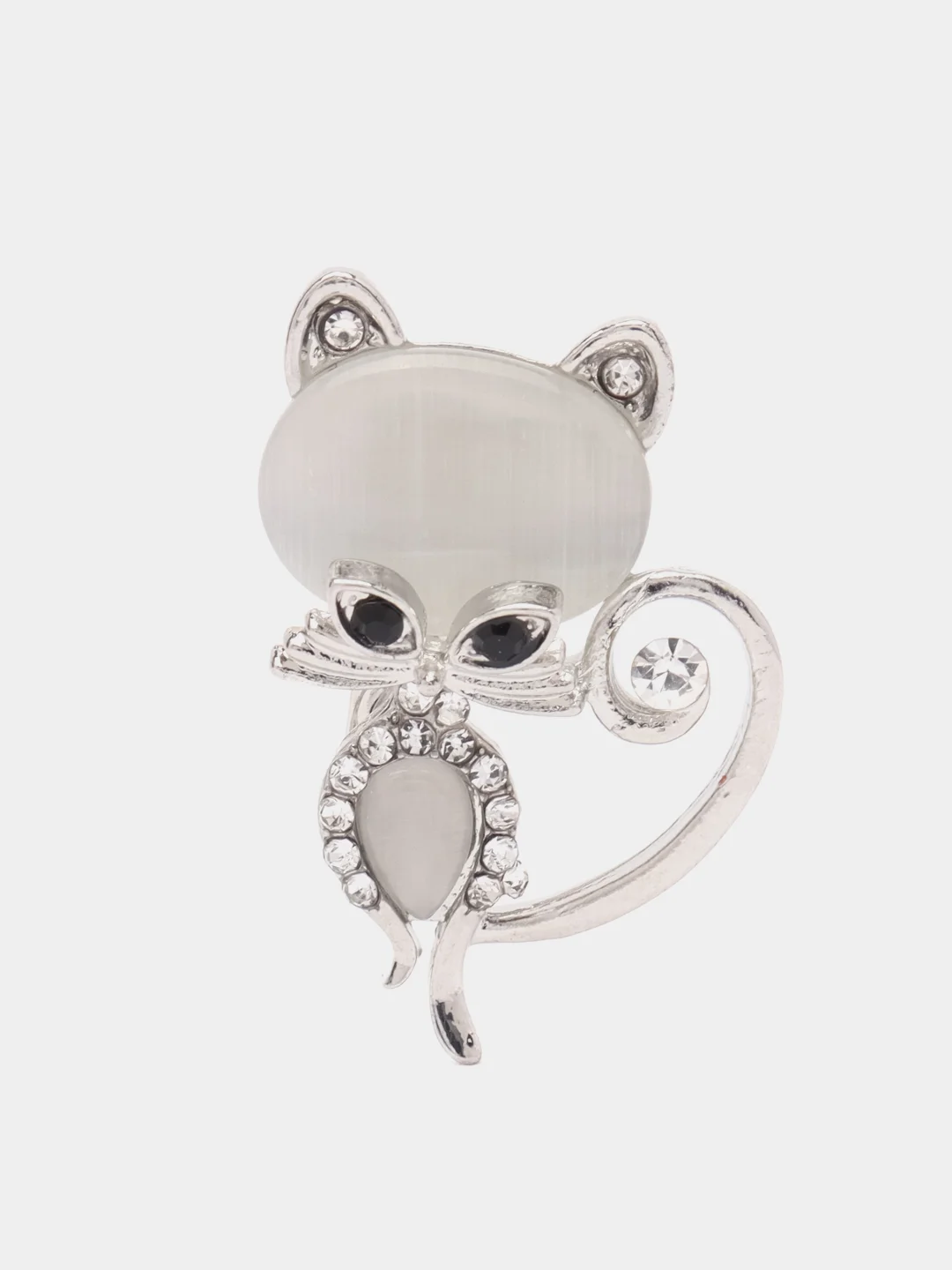 Серый меланж брошь с опаловым камнем "Кошка"