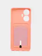 Пудровый силиконовый чехол для Realme C55 (Реалми С55), с карманом для карт, прозрачный