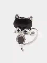 Черный брошь с опаловым камнем "Кошка"