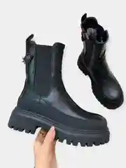 Черный ботинки женские, зимние челси с мехом