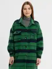 Зеленый рубашка женская, в клетку, теплая, оверсайз, удлиненная