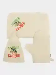 Красный набор банный: шапка, варежка, коврик