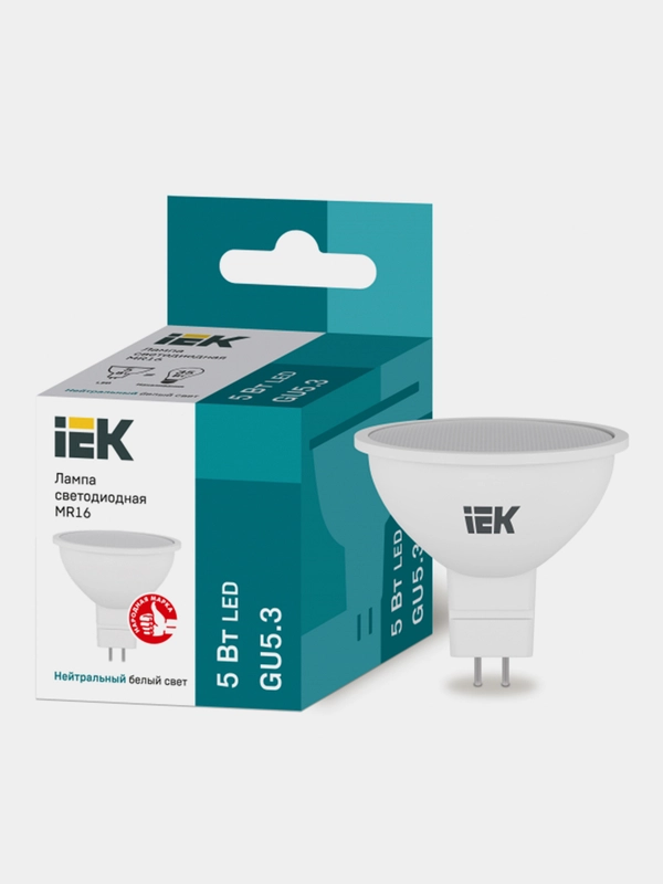 Лампа светодиодная MR16, 5Вт GU5.3 4000К 230В, софит ECO IEK