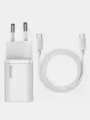 Белый сетевое зарядное устройство с кабелем Baseus Super Si Quick Charger, 25W