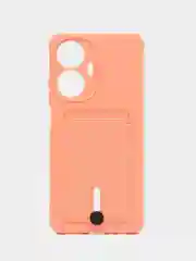 Пастельно-коралловый силиконовый чехол для Realme C55 (Реалми С55), с карманом для карт, прозрачный