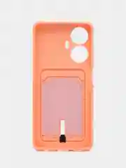 Пастельно-коралловый силиконовый чехол для Realme C55 (Реалми С55), с карманом для карт, прозрачный