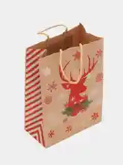 Подарочный новогодний пакет, крафтовый, с плетеными ручками, 21 х 15 х 8