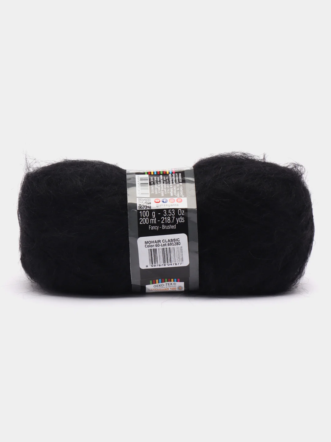 Черный пряжа Alize Mohair Classic new, Ализе Мохер Классик