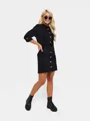 Платье женское, рубашка, джинсовое, casual, черное
