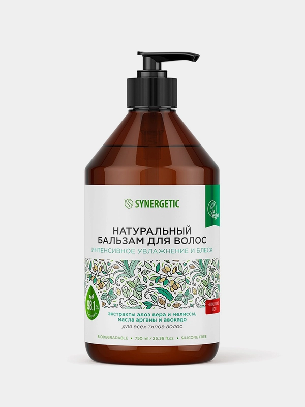 Бальзам для волос SYNERGETIC Интенсивное увлажнение и блеск, 750 мл