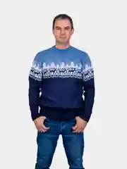 Синий меланж свитер унисекс, вязаный