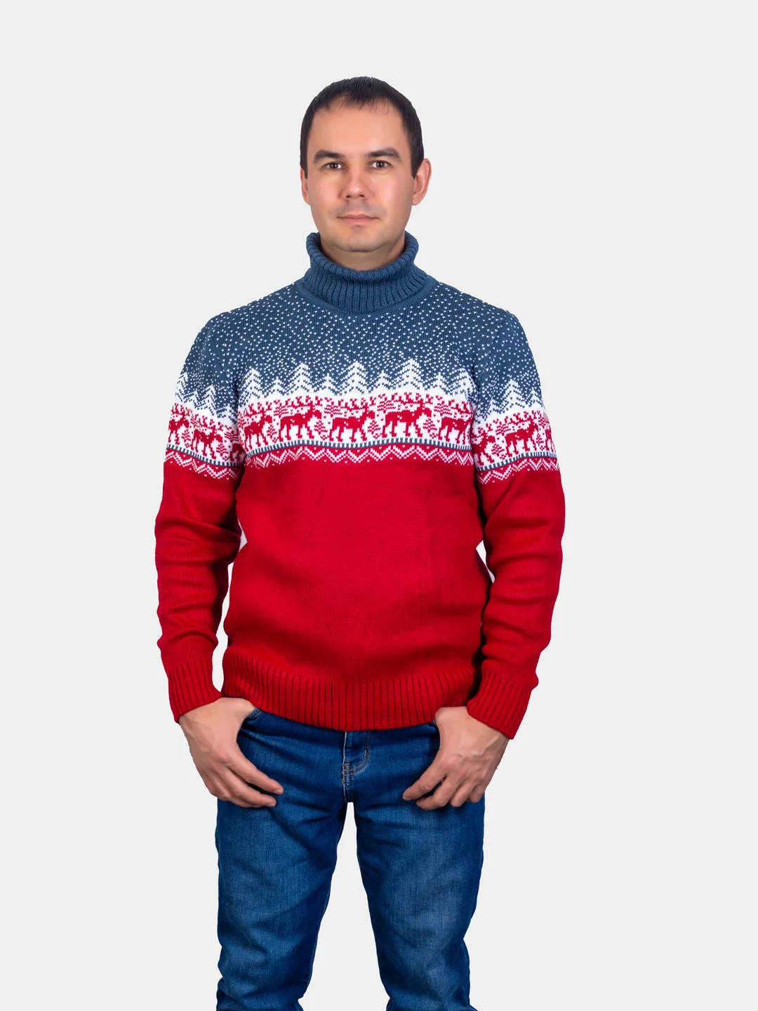 Синий свитер унисекс, вязаный