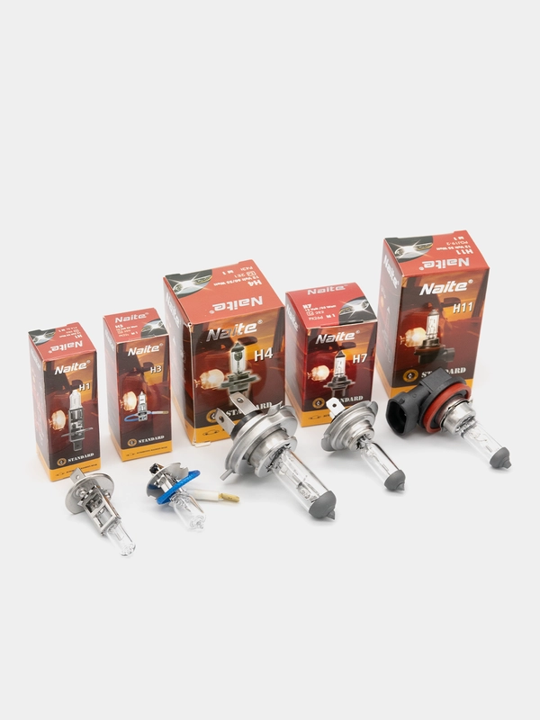 Лампа галогеновая Naite H1, H3, H4, H7, H8, H11, HB3, HB4, 880, 881