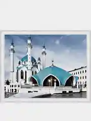 Светло-синий алмазная мозаика на подрамнике, 40 х 50 см, "Кул-Шариф, пейзаж,  природа,  лебеди, ангел"