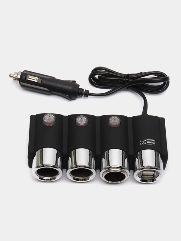 Разветвитель прикуривателя авто 1508 на 3 выхода + 2 USB