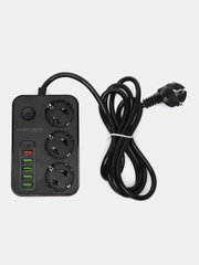 Сетевой фильтр удлинитель Live Power, 3 розетки, 5 USB, 1 Type-C