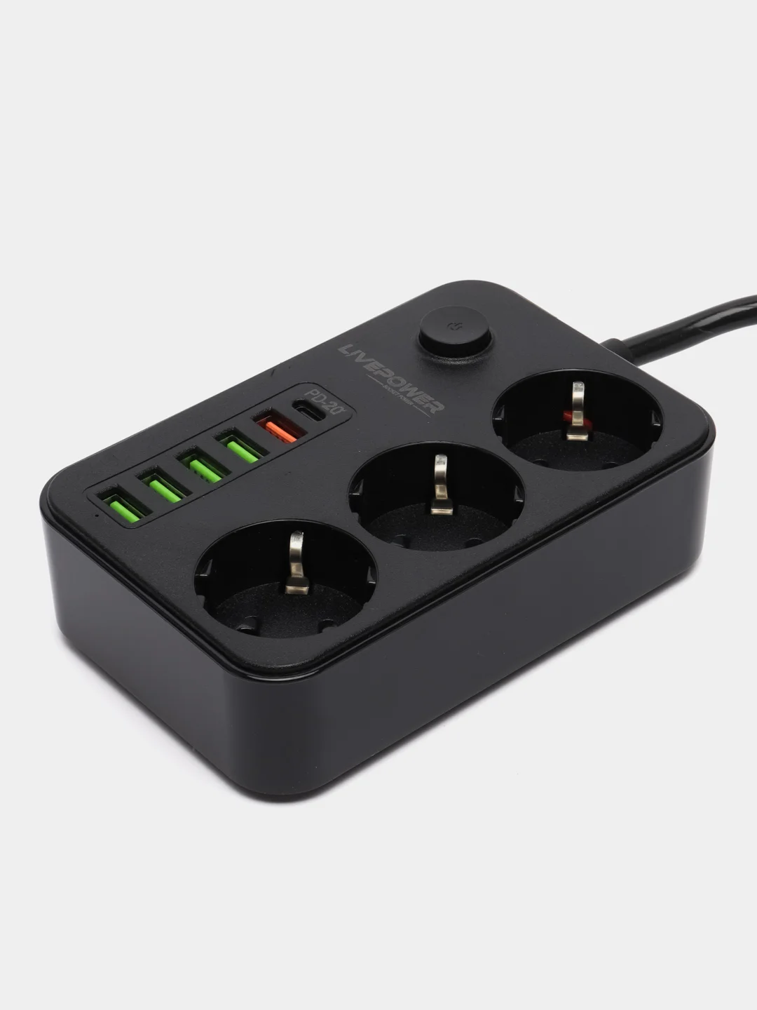 Сетевой фильтр удлинитель Live Power, 3 розетки, 5 USB, 1 Type-C