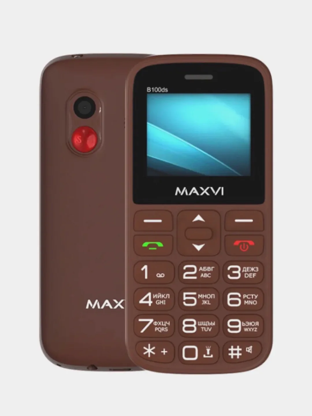 Коричневый мобильный телефон Maxvi B100ds большие кнопки
