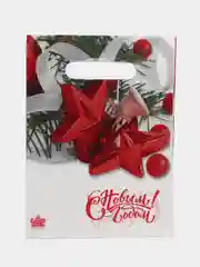Алый пакет подарочный новогодний, полиэтиленовый, 19х25