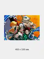Бордовый плакат аниме Клинок рассекающий демонов, ДжоДжо, JoJo, Kimetsu no Yaiba