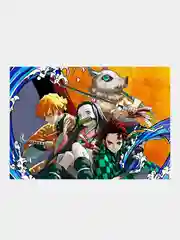 Бордовый плакат аниме Клинок рассекающий демонов, ДжоДжо, JoJo, Kimetsu no Yaiba