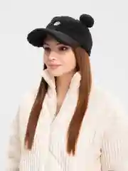 Черный бейсболка женская, меховая