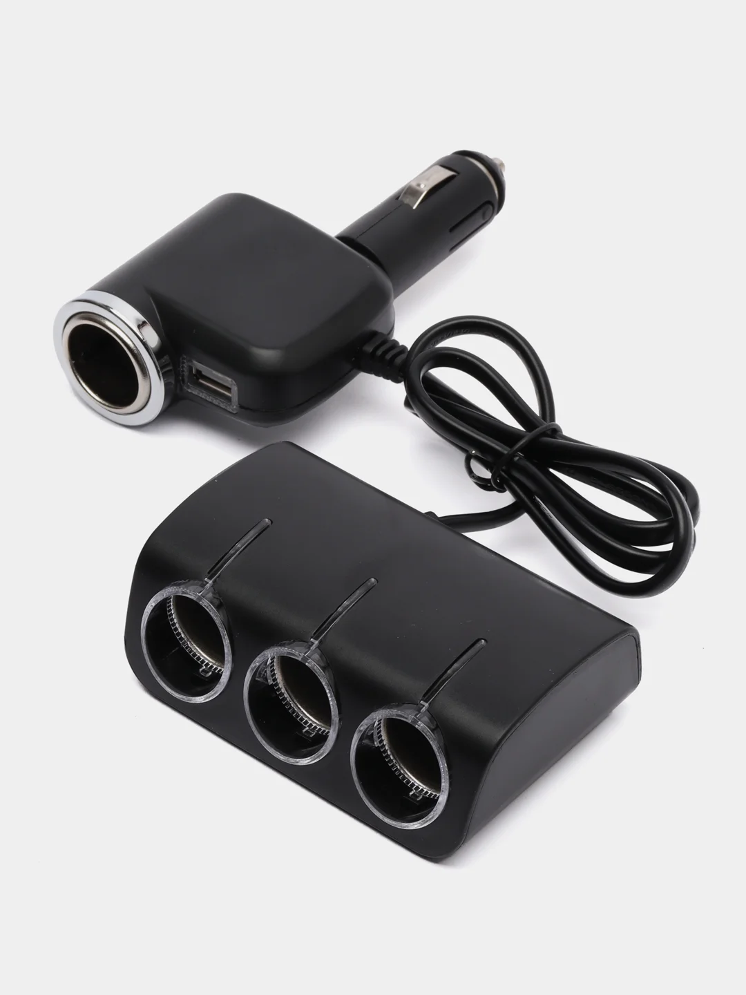 Черный разветвитель прикуривателя 1 USB 4 разъема Olesson 1527/1528