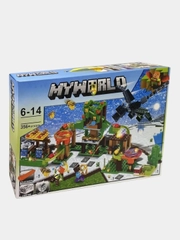 Майнкрафт Minecraft, Нападение черного дракона на деревню 356 деталей с LED-подсветкой