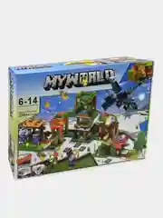 Майнкрафт Minecraft, Нападение черного дракона на деревню 356 деталей с LED-подсветкой