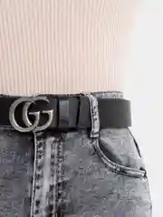 Тёмно-серый ремень с металлической пряжкой "GG"