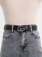 Тёмно-серый ремень с металлической пряжкой "GG"