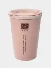 Розовый стакан для напитков с крышкой из волокон пшеницы, термокружка