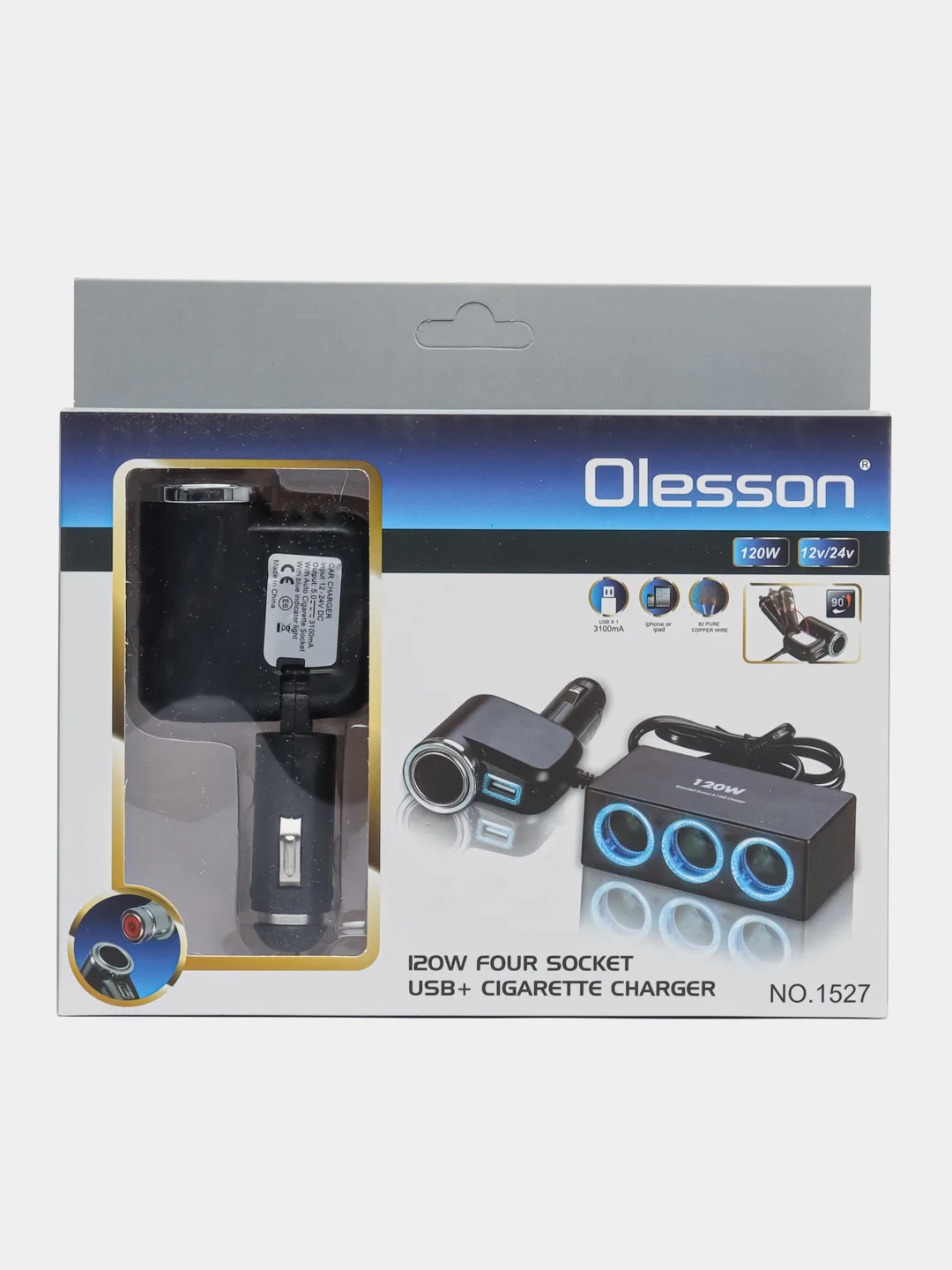 Угольный разветвитель прикуривателя 1 USB 4 разъема Olesson 1527/1528