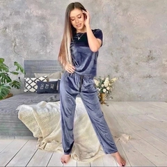 Домашний комплект, пижама, футболка и брюки, велюр