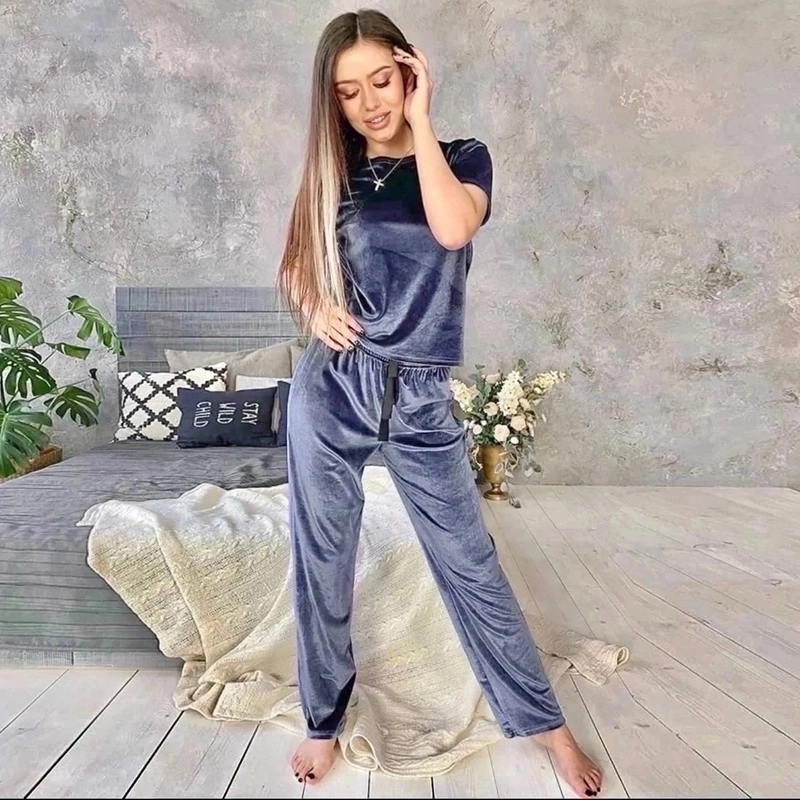 Домашний комплект, пижама, футболка и брюки, велюр