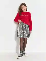 Серебряный юбка для девочки ACOOLA нарядная из сетки с переворачивающимися пайетками