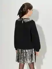 Черный свитшот для девочки ACOOLA нарядный из футера с начёсом, отложной воротник с пайетками
