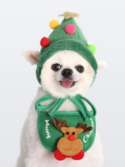 Новогодний костюм для кошек и собак, шапка и слюнявчик