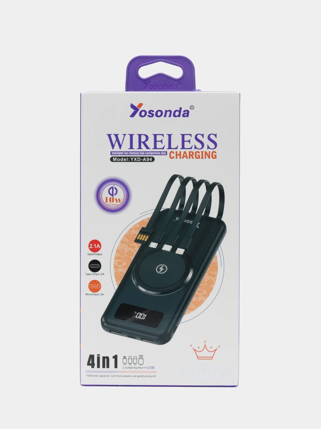 Внешний аккумулятор Yosonda Black Power Bank, 10000 mAh