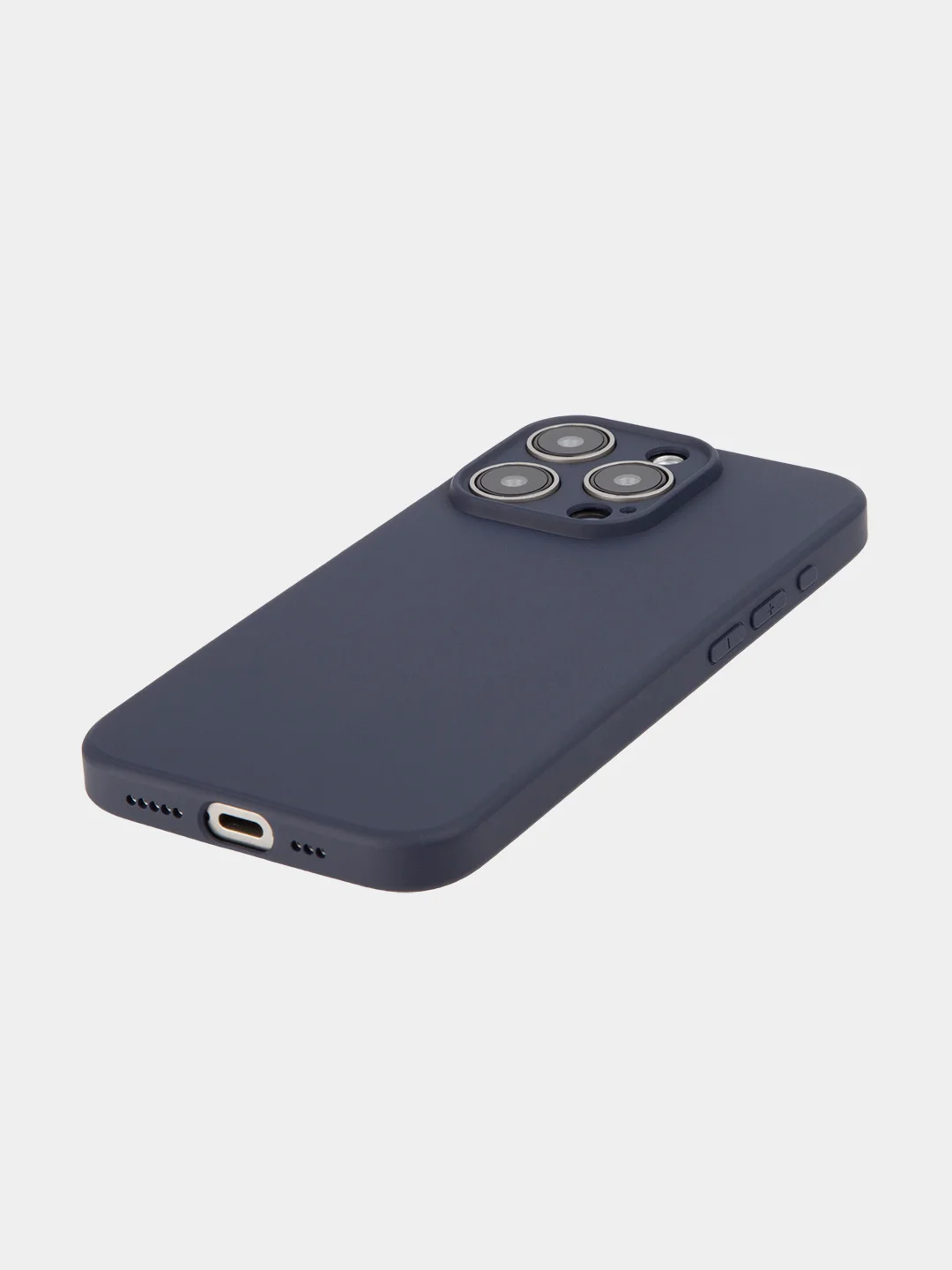 Темно-синий чехол и стекло для Apple iPhone 15 Pro силиконовый ROSCO матовый тонкий с защитой камер