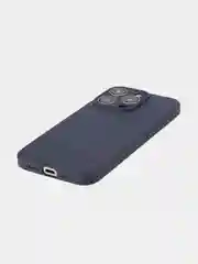 Темно-синий чехол и стекло для Apple iPhone 15 Pro силиконовый ROSCO матовый тонкий с защитой камер