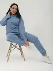 Небесно-голубой костюм двойка утепленный, женский спортивный костюм с начесом, большие размеры