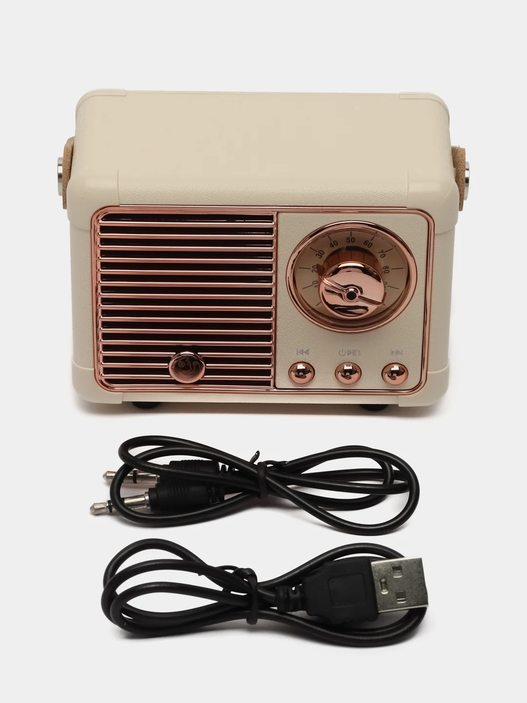 Бежевый колонка портативная с блютуз, Fm, USB, Bluetooth