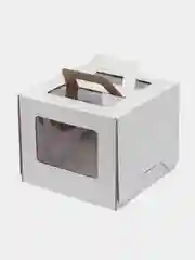 Белый коробка для торта, 4 окна с ручками, 21 х 21 х 17