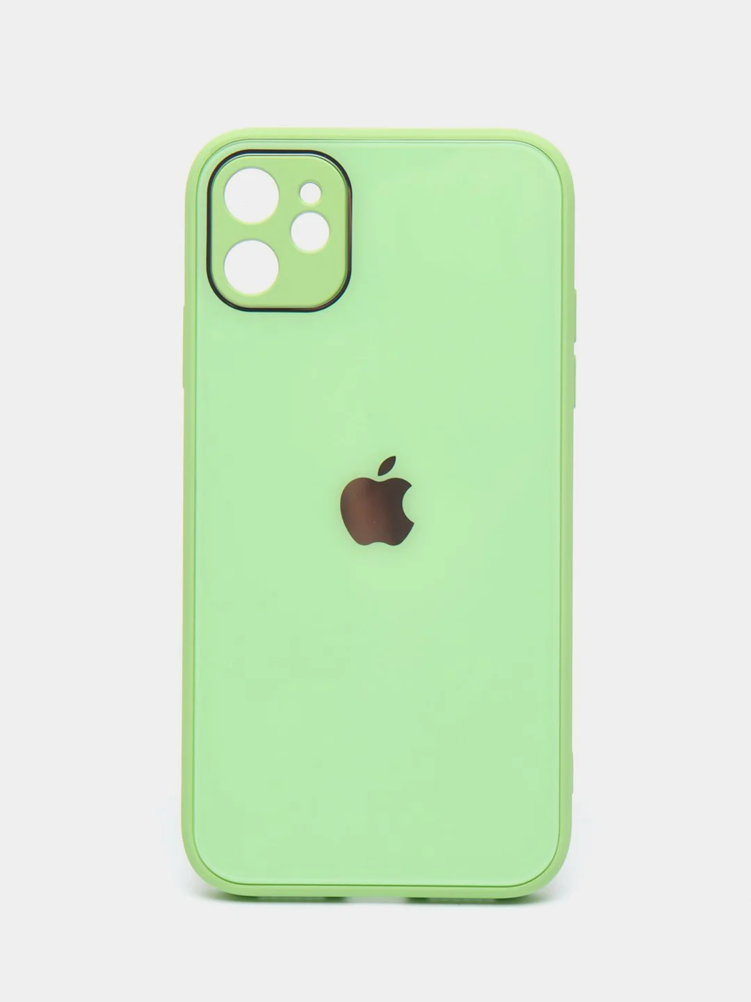 Салатовый чехол для iPhone Xr/ 11/ 12/ mini/ Pro/ ProMax, силиконовый со стеклянной панелью