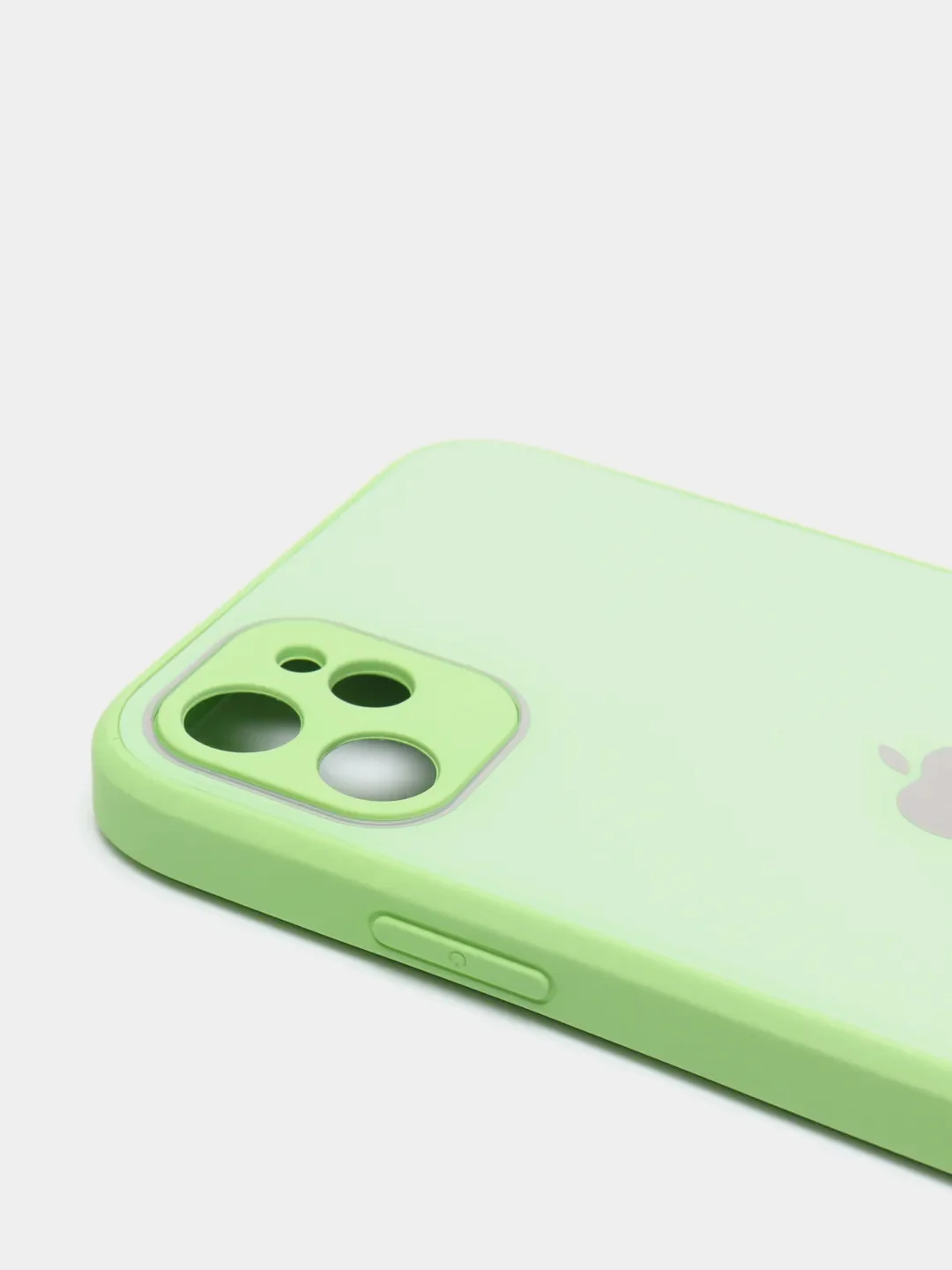 Салатовый чехол для iPhone Xr/ 11/ 12/ mini/ Pro/ ProMax, силиконовый со стеклянной панелью