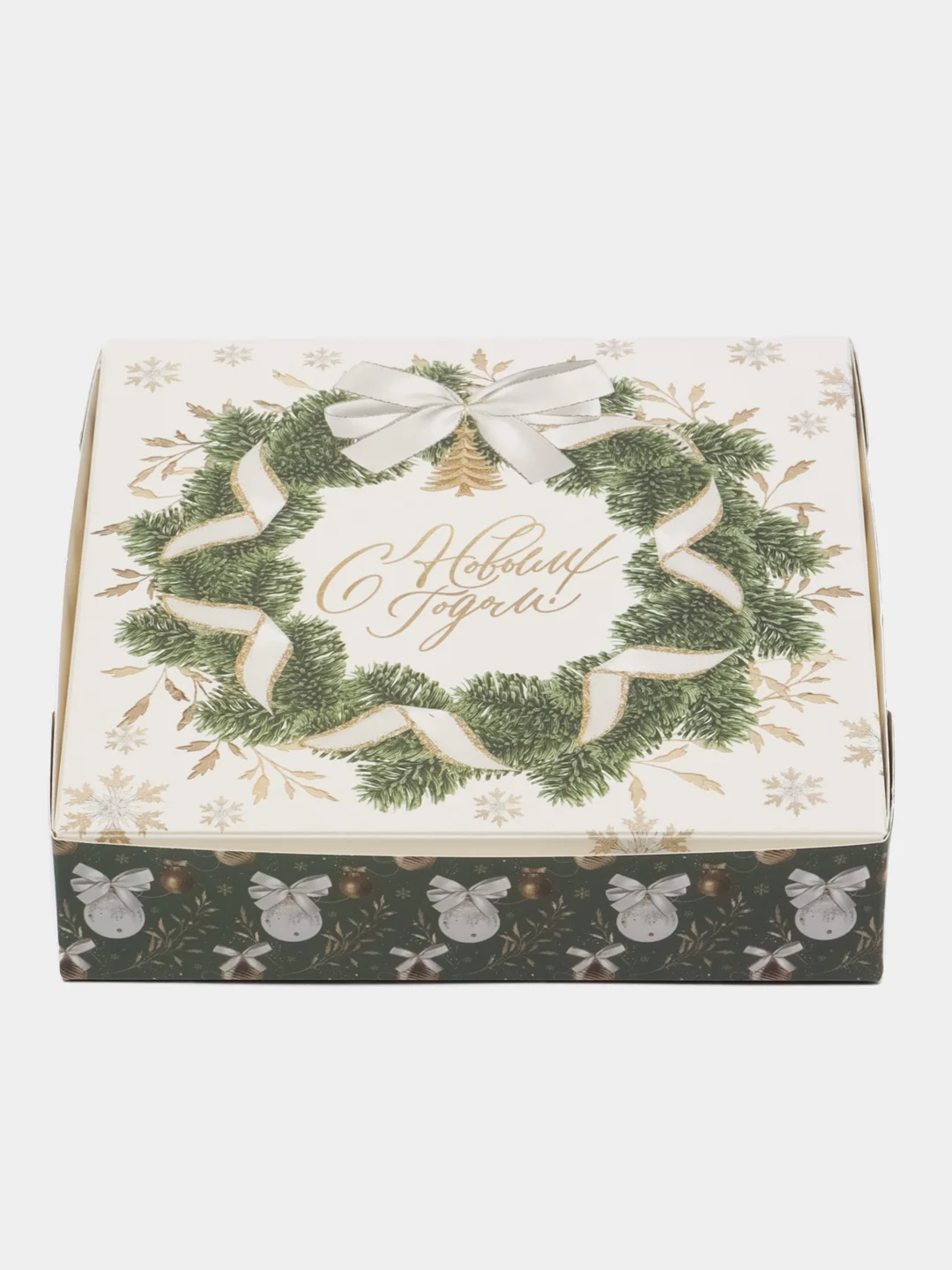 Зеленый коробка подарочная новогодняя "Новый год", 14*14*3,5см