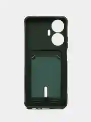 Тёмно-зелёный силиконовый чехол для Realme C55 (Реалми С55), с карманом для карт, прозрачный